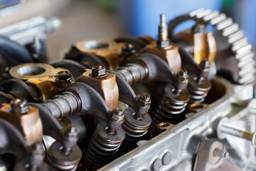 Old valve Single Camshaft on engine.maintenance and adjusting valves clearance Car
