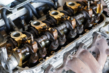 Old valve Single Camshaft on engine.maintenance and adjusting valves clearance Car