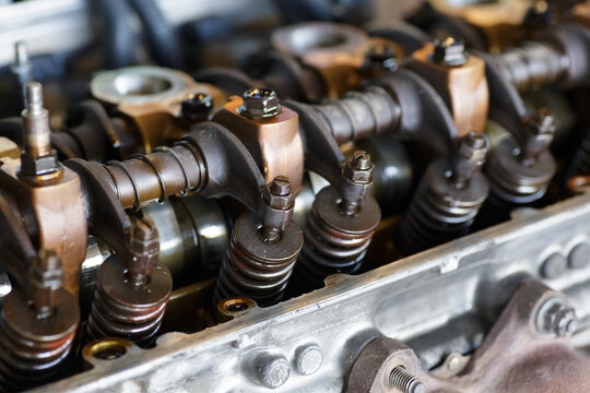 Old valve Single Camshaft on engine.maintenance and adjusting valves clearance Car