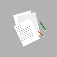 Set of vector desktop elements. Documents, stationery.