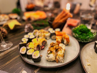 sushi dish on festive table