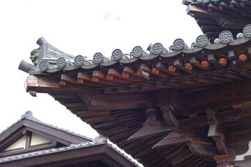 A closeup of an Architecture Imitation of Japanese ancient town