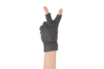 Woman hands in warm gloves isolated on white background.