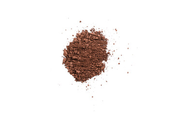 Makeup cosmetics. Eyeshadow in brown color crushed palette, colorful eye shadow powder isolated.