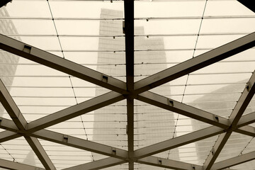 Closeup view of huge steel canopy in Rogier square, Brusseles, Belgium - Powered by Adobe