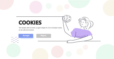 woman holding cookie protection of personal information internet web pop up we use cookies policy notification