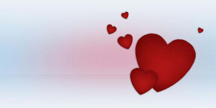 Recurso grafico para el día de San Valentín. Fondo o banner de corazones con un fondo degradado en colores muy claros. Recurso con espacio para texto e imagen