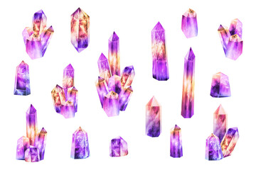 Fantasy crystals. Clip art set on white background
