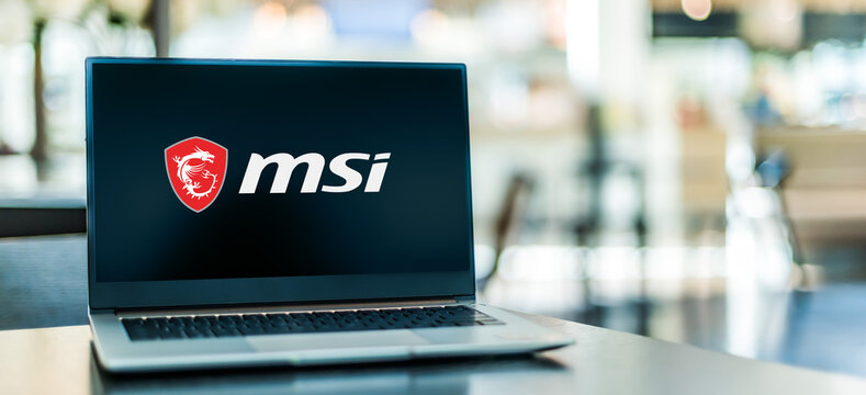 Laptop computer displaying logo of Micro-Star