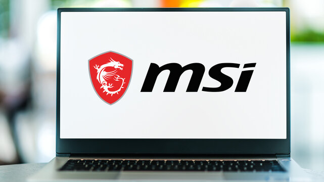 Laptop computer displaying logo of Micro-Star