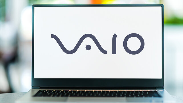 Laptop computer displaying logo of VAIO
