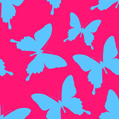 Seamless pattern of silhouettes of butterflies. Natural background of beautiful insects.