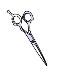 Hair care products. Barber's scissors for hair. In very peri color Vector illustration in doodle style.