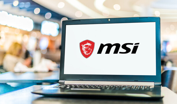 Laptop computer displaying logo of Micro-Star