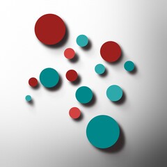 Abstract background with red and blue buttons with long shadow on gradient white grey backdrop 