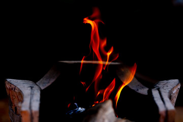 Blurred fire flame burning on stove 