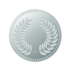 Silver medal with laurels and stars isolated on a white background