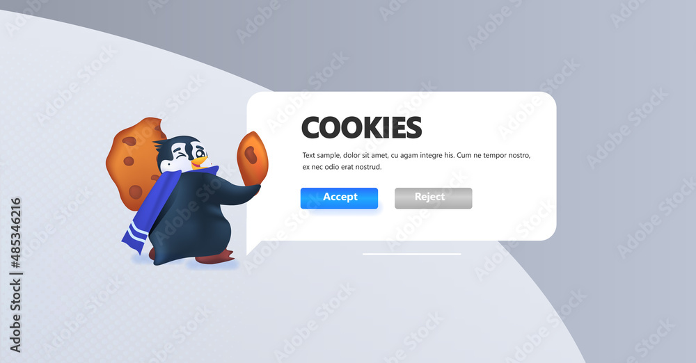 Poster penguin holding cookie protection of personal information internet web pop up we use cookies policy 
