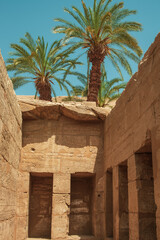 Obraz premium The Karnak Temple Complex, commonly known as Karnak, comprises a vast mix of decayed temples, pylons, chapels, and other buildings near Luxor, Egypt.