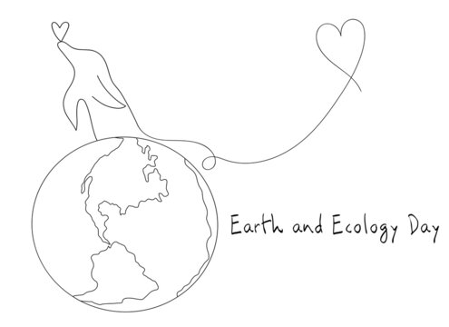 Earth and Ecology Day. The concept of combating pollution of the ocean and the environment. A whale or dolphin hand-drawn with a globe. Vector template for background, banner, postcard, poster 