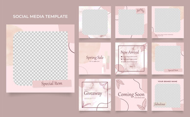 social media template banner fashion sale promotion. fully editable instagram and facebook square post frame puzzle organic sale poster. pink red vector background