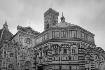 Cathedral and Baptistery of Florence captured in Duomo public square, Italy