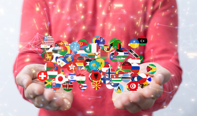 World map with all states and their flags,3d render.