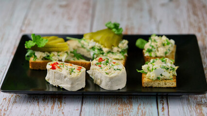 Assorted apetizer for sharing. Party food on catering platter. close up