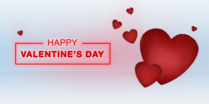Recurso grafico para el día de San Valentín. Fondo o banner de corazones con luces de neón en color rojo. Feliz día de san Valentín. Recurso con espacio para texto e imagen