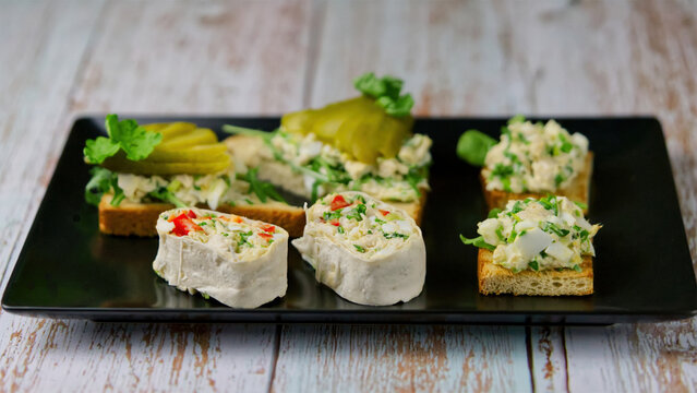 Assorted apetizer for sharing. Party food on catering platter. close up
