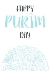 Happy Purim day greeting card. Vector illustration