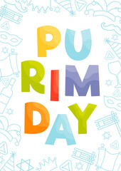 Happy Purim day greeting card. Vector illustration