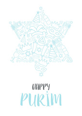 Happy Purim day greeting card. Vector illustration