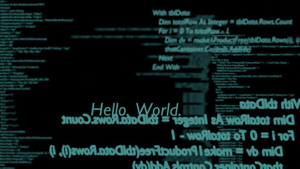 Blue sentences of program coding on a black screen (3D Rendering)