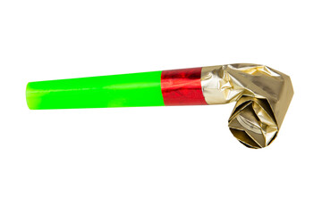 Party foil whistle horn noisemaker isolated on the white background