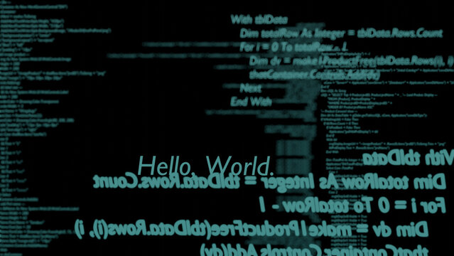 Blue sentences of program coding on a black screen (3D Rendering)