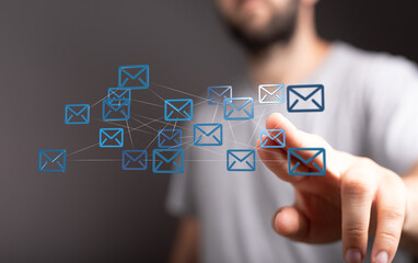 Approved email and spam message displayed on a futuristic interface