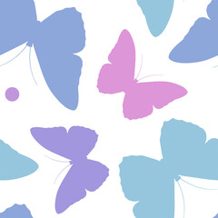 Seamless pattern of silhouettes of butterflies. Natural background of beautiful insects.