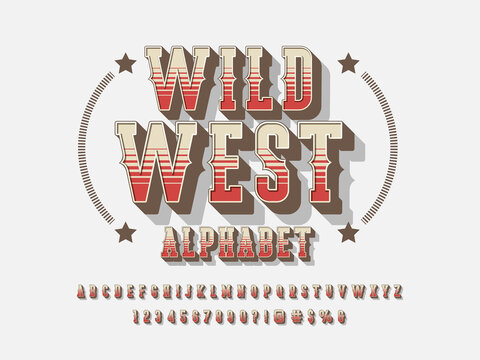 Vintage Wild West Western Alphabet Design With Uppercase, Lowercase, Numbers And Symbols