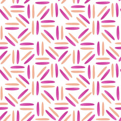 Hand-drawn watercolor simple abstract pattern with strokes in pink shades on a white background. Seamless print with bright ovals.