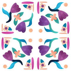 Abstract seamless decorative watercolor pattern. Cute floral ceramic tile design.