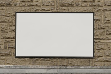 Blank Poster frame / Billboard / Display on an old factory brick stone wall - Mockup 