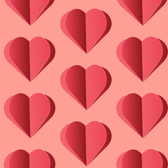 Seamless pattern with hearts on a pink background for a romantic mood. 