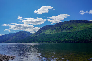 Countryside view over a river and lush green countryside 