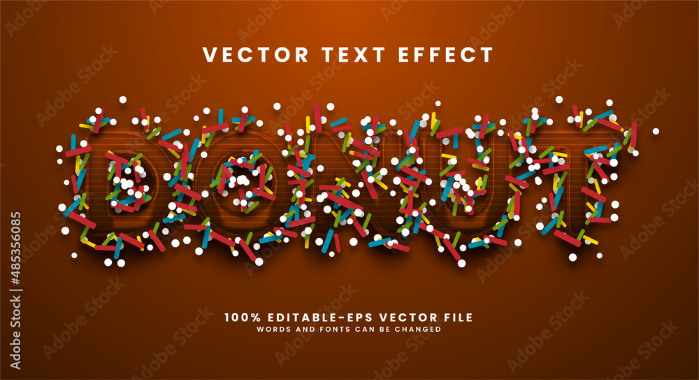 Poster donut vector tect effect. editable text with flavourful toppings suitable for food product needs.