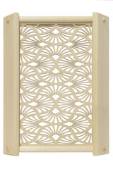 Wooden carved lampshade for sauna lamp on white background