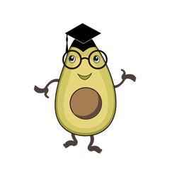 Cartoon scientist avocado on white background. Vector image