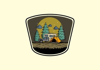 RV van camping in nature illustration
