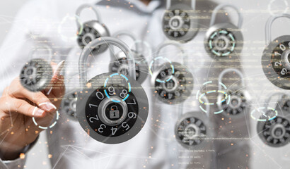 abstract lines with dots over dark background.