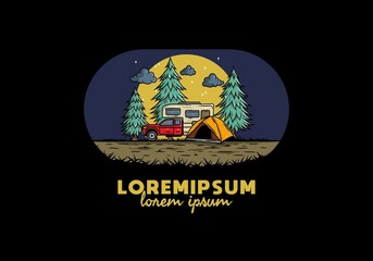 RV van camping in nature illustration